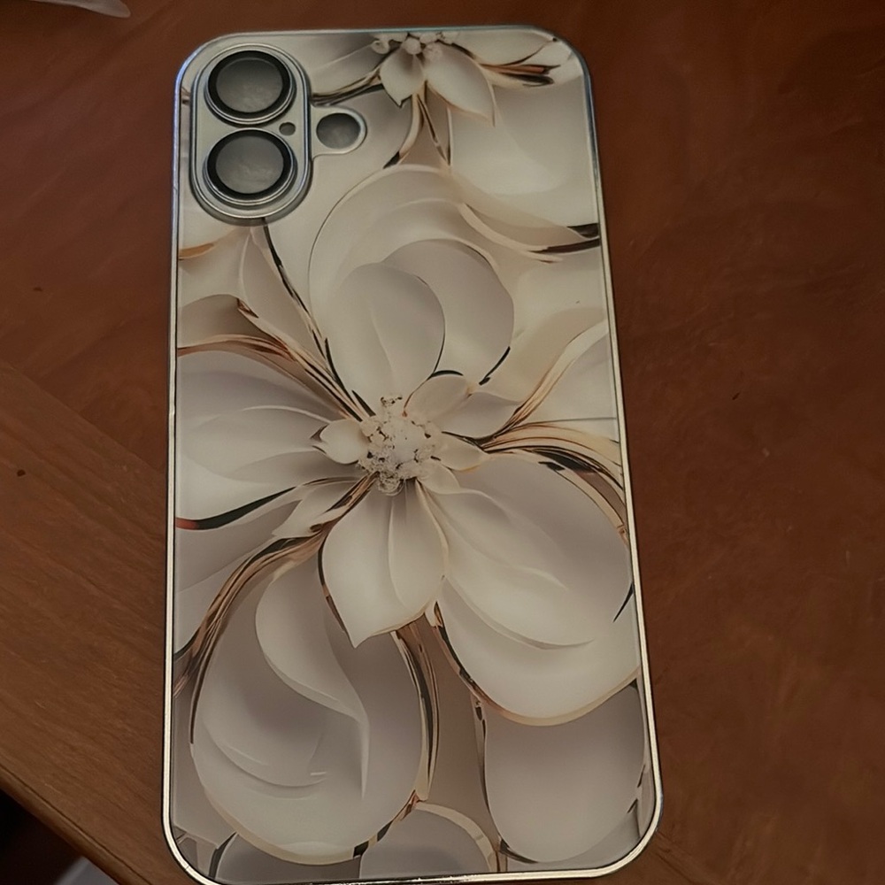 Apple Floral Phone Case with White and Gold Accents 16 Plus